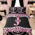 thumbnail image 1 of Manfei Leopard Print Letter J Bow Bedding Comforter Set, Rhinestone Queen Bedding Sets for Girls Women, Black Reversible, 7pcs, 1 of 7