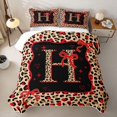 thumbnail image 1 of Manfei Leopard Print Personalized Initial H Bed Spread Queen for Girls,Vintage Red Bow Queen Coverlet Set for Women Teens, 1 of 7