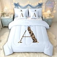 thumbnail image 1 of Manfei Leopard Print Personalized Initial A Twin Bedding Sets 7-Piece for Girls,Kawaii Blue Bow Bedding Comforter Set for Kids Teens,Lightweight Room Decor, 1 of 7