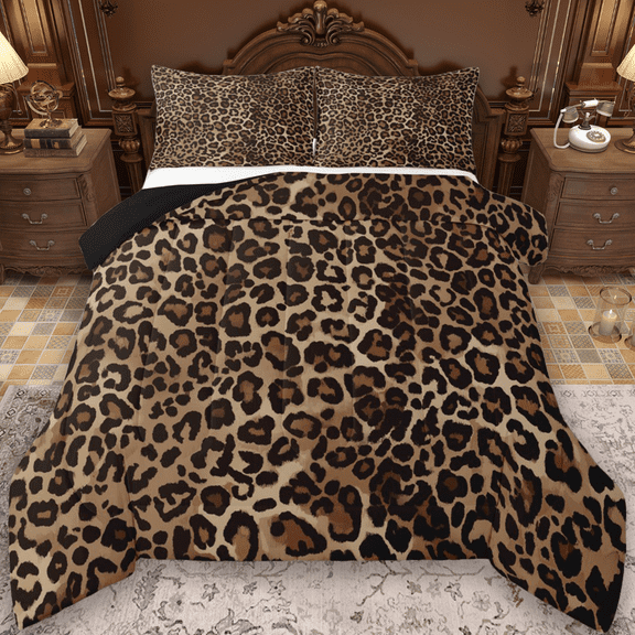 Manfei Leopard Print Queen Comforter Set,Wild Animal Bedding Sets,Cheetah Pattern Bedding Comforter Set For Girl Kids,Breathable Home Decor Reversible,3 Pieces