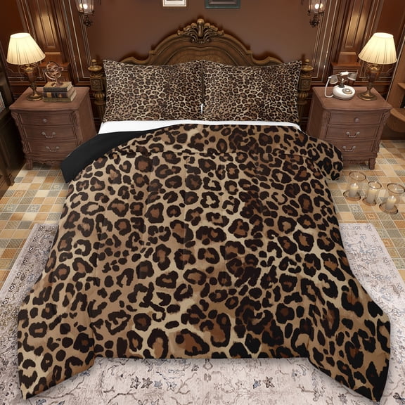 Manfei Leopard Print Queen Comforter Set,Wild Animal Bedding Sets,Cheetah Pattern Bedding Comforter Set For Girl Kids,Breathable Home Decor Reversible,3 Pieces