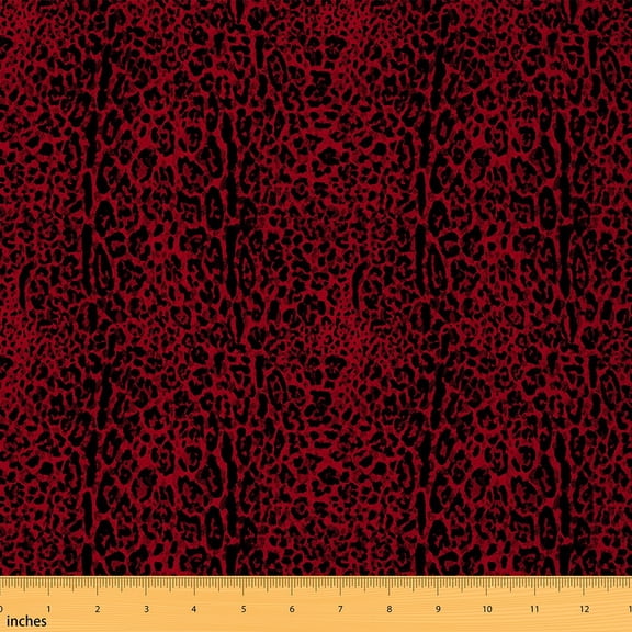 Manfei Leopard Print Sewing & Crafting Fabric (3 Yards), Wildlife Pattern Home Decor Fabric by the Yard, Red Black DIY Fabric