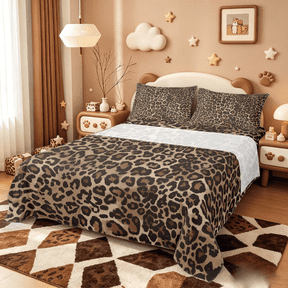 Manfei Leopard Print Twin Sheet Sets,Wild Animal Twin Fitted Sheet,Cheetah Pattern Flat Sheet For Girl Kids,Breathable Home Decor,3pcs