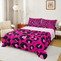 Manfei Leopard Print Twin Sheet Sets,Zebra Pattern Twin Fitted Sheet,Pink Black Flat Sheet For Teens,Super Cozy Room Decor,3 Pieces