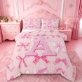 thumbnail image 1 of Manfei Letter A Initial Full Size Comforter Sets For Kids,Pink Plaid Bow Bedding Sets For Girls,Pink Reversible,3pcs, 1 of 7
