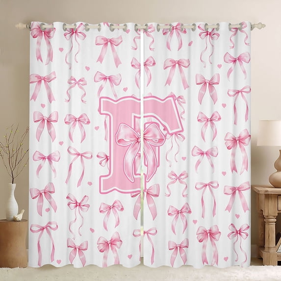 Manfei Letter F Monogram Black Out Curtains For Girls,Cute Pink Bow Curtains Pack of 2 (42x63 Each) For Kids