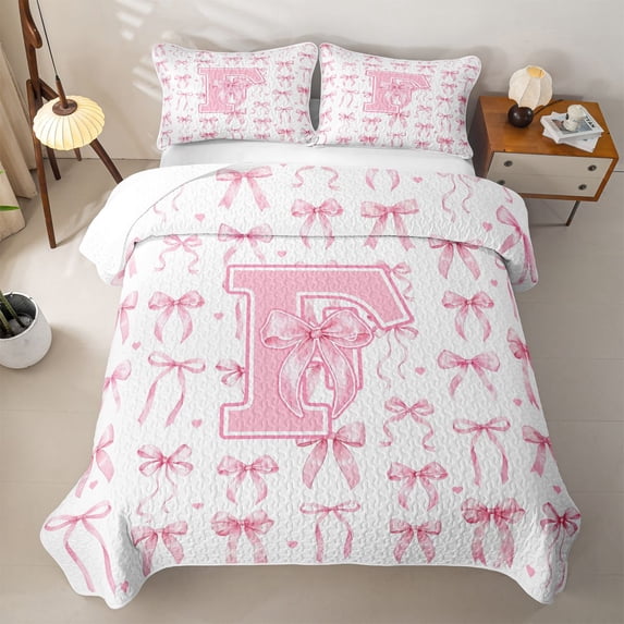Manfei Letter F Monogram Quilt King For Girls,Cute Pink Bow King ...