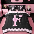 thumbnail image 1 of Manfei Letter F Monogrammed 7-Piece Twin Bedding Sets,Pink Bow Bowtie Bedding Comforter Set,Galaxy Starry Sky Sheet Sets For Child,Microfiber Room Decorative Reversible, 1 of 8