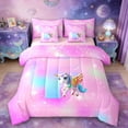 thumbnail image 1 of Manfei Letter F Monogrammed 7 Pieces Bedding Comforter Set,Cute Cartoon Unicorn Full Bedding Set,Pink Blue Fitted Sheet Flat Sheet For Child,Microfiber Room Decorative Reversible, 1 of 8