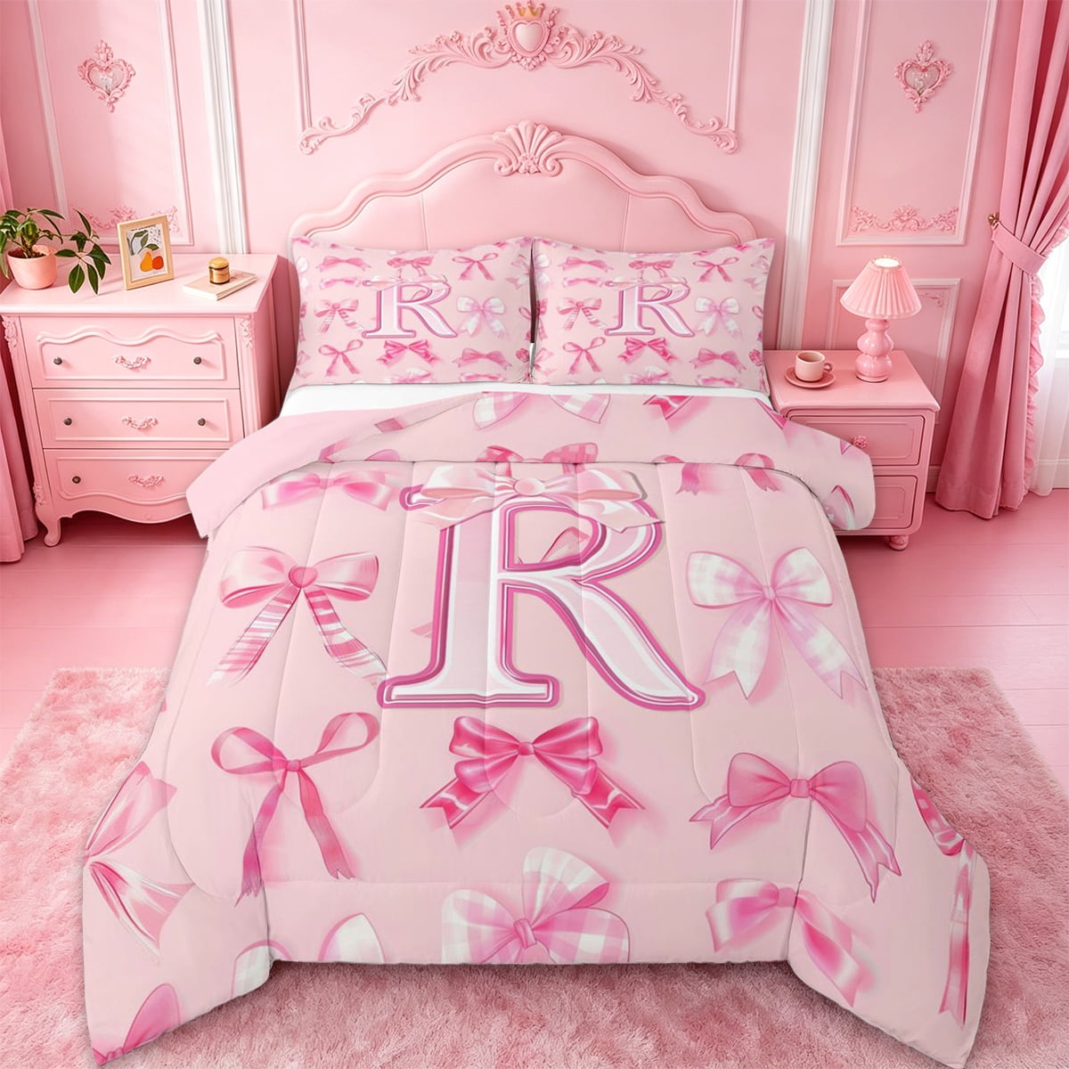 Pink Letter Set Manfei Letter H Monogram Letter Full Size Comforter Sets For Kids ...