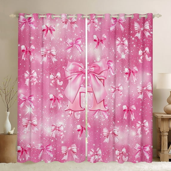 Manfei Letter H Monogrammed Blackout Curtains Set of 2 (52x84 Each),Cartoon Bow Tie Window Curtains,Chic Starry Night Curtains and Drapes For Child,Microfiber Room Decorative