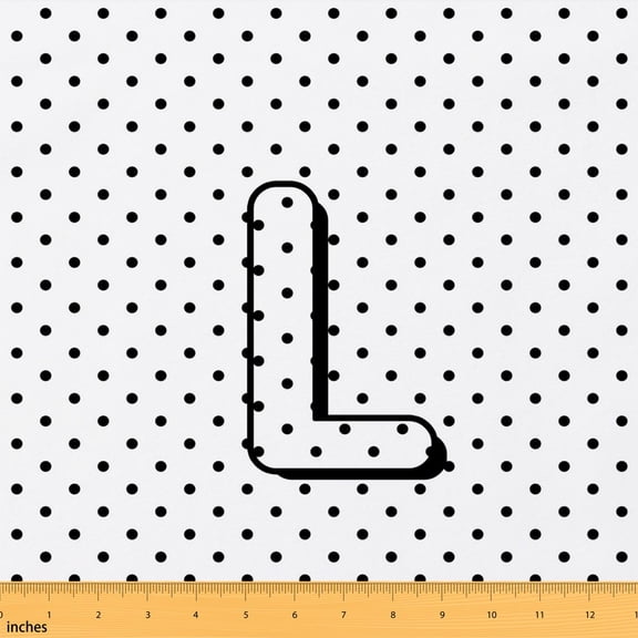 Manfei Letter L Fabric by the Yard 1 Yard, Cartoon Polka Dots Home Decor Fabric by the Yard, White Black Letter L