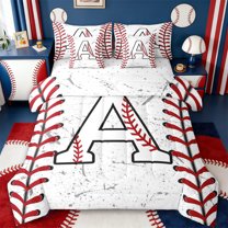 Manfei Letter A Monogrammed 7-Piece Twin Bedding Sets,Baseball Game Lover Bedding Comforter Set,White Red Sheet Sets For Boys,Microfiber Room Decorative Reversible