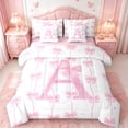 thumbnail image 1 of Manfei Letter A Monogrammed 7-Piece Twin Bedding Sets,Cute Bow Knot Bedding Comforter Set,Pink Glitter Print Sheet Sets For Girl,Microfiber Room Decorative Reversible, 1 of 8