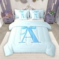 thumbnail image 1 of Manfei Letter A Monogrammed 7-Piece Twin Bedding Sets,Cute Cartoon Bowtie Bedding Comforter Set,Blue Bow Tie Sheet Sets For Girls Kids,Microfiber Room Decorative Reversible, 1 of 9