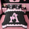 thumbnail image 1 of Manfei Letter A Monogrammed 7-Piece Twin Bedding Sets,Pink Bow Bowtie Bedding Comforter Set,Galaxy Starry Sky Sheet Sets For Child,Microfiber Room Decorative Reversible, 1 of 8