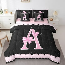 Manfei Letter A Monogrammed 7-Piece Twin Bedding Sets,Pink Bow Bowtie Bedding Comforter Set,Galaxy Starry Sky Sheet Sets For Child,Microfiber Room Decorative Reversible