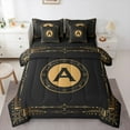 thumbnail image 1 of Manfei Letter A Monogrammed 7-Piece Twin Bedding Sets,Retro Boho Geometric Bedding Comforter Set,Gold Black Sheet Sets For Child,Microfiber Room Decorative Reversible, 1 of 8