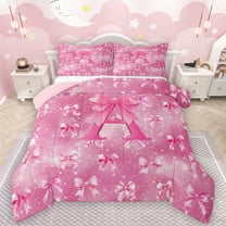 Manfei Letter A Monogrammed Bedding Comforter Set,Cartoon Bow Tie Twin Comforter Sets,Chic Starry Night Bedding Set For Child,Microfiber Room Decorative Reversible,2 Pieces
