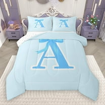 Manfei Letter A Monogrammed Bedding Comforter Set,Cute Cartoon Bowtie Twin Comforter Sets,Blue Bow Tie Bedding Set For Girls Kids,Microfiber Room Decorative Reversible,2pcs