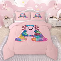 Manfei Letter A Monogrammed Bedding Comforter Set,Kawaii Axolotl Twin Comforter Sets,Watercolor Coral Bedding Set For Child,Microfiber Room Decorative Reversible,2 Pieces