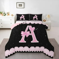 Manfei Letter A Monogrammed Bedding Comforter Set,Pink Bow Bowtie Twin Comforter Sets,Galaxy Starry Sky Bedding Set For Child,Microfiber Room Decorative Reversible,2-Piece