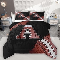 Manfei Letter A Monogrammed Bedding Comforter Set,Rugby Game Twin Comforter Sets,Brown Black Bedding Set For Boy,Microfiber Room Decorative Reversible,2pcs