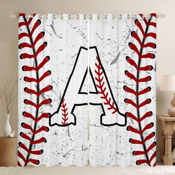 Manfei Letter A Monogrammed Black Out Curtains,Baseball Game Lover Curtains Pack of 2 (42x63 Each),White Red Bedroom Curtains For Boys,Microfiber Room Decorative