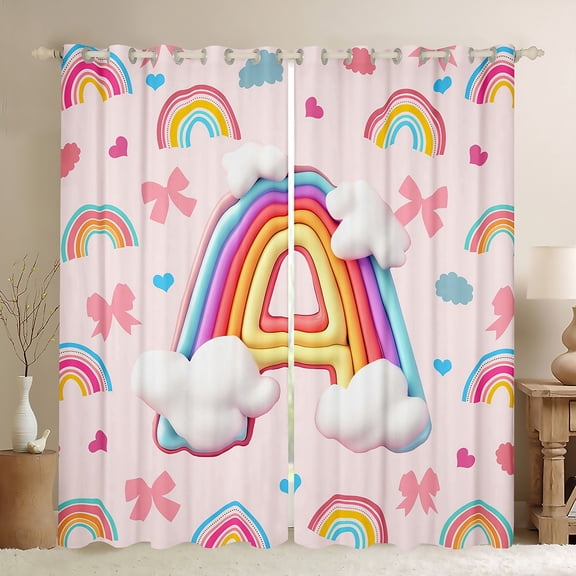 Manfei Letter A Monogrammed Black Out Curtains,Cute Bowtie Bow Curtains Pack of 2 (42x63 Each),Colorful Rainbow Stripes Bedroom Curtains For Girl,Microfiber Room Decorative