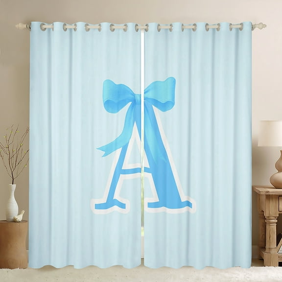 Manfei Letter A Monogrammed Black Out Curtains,Cute Cartoon Bowtie Curtains Pack of 2 (42x63 Each),Blue Bow Tie Bedroom Curtains For Girls Kids,Microfiber Room Decorative
