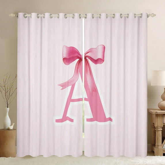 Manfei Letter A Monogrammed Black Out Curtains,Cute Cartoon Bowtie Curtains Pack of 2 (42x63 Each),Pink Bow Tie Bedroom Curtains For Girls Kids,Microfiber Room Decorative