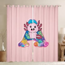 Manfei Letter A Monogrammed Black Out Curtains,Kawaii Axolotl Curtains Pack of 2 (42x63 Each),Watercolor Coral Bedroom Curtains For Child,Microfiber Room Decorative