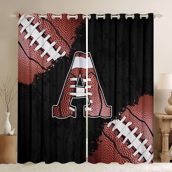 Manfei Letter A Monogrammed Black Out Curtains,Rugby Game Curtains Pack of 2 (42x63 Each),Brown Black Bedroom Curtains For Boy,Microfiber Room Decorative