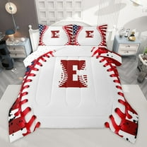 Manfei Letter Monogrammed E Boy 2pcs Bedding Comforter Set,Sport Baseball Twin Comforter Sets,Ball Gamer Breathable Bedding Set,Lightweight Room Decor,Reversible