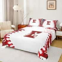 Manfei Letter Monogrammed E Boy 3pcs Twin Sheet Sets,Sport Baseball Twin Fitted Sheet,Ball Gamer Breathable Flat Sheet,Lightweight Room Decor