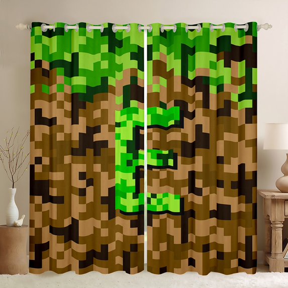 Manfei Letter Monogrammed E Curtains Pack of 2 (42x84 Each) for Teens Boys Girls,Construction Game Curtains Blackout,Building Blocks Bedroom Curtains,Microfiber Bedroom Decor