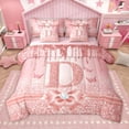 thumbnail image 1 of Manfei Letter Monogrammed Initial D Girl 7pcs Bedding Comforter Set,Kawaii Bow Butterfly Queen Bedding Sets Super Cozy,Bling Crystal Pink Glitter Queen Sheet Sets,Lightweight Room Decor, 1 of 8