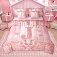 thumbnail image 1 of Manfei Letter Monogrammed Initial J Girl 7-Piece Twin Bedding Sets,Kawaii Bow Butterfly Bedding Comforter Set,Bling Crystal Pink Glitter Breathable Sheet Sets,Lightweight Room Decor,Reversible, 1 of 8