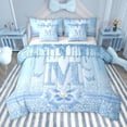 thumbnail image 1 of Manfei Letter Monogrammed Initial M Girl 7-Piece Twin Bedding Sets,Kawaii Bow Butterfly Bedding Comforter Set,Bling Crystal Blue Glitter Breathable Sheet Sets,Lightweight Room Decor, 1 of 8