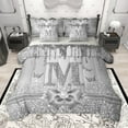 thumbnail image 1 of Manfei Letter Monogrammed Initial M Girl 7pcs Bedding Comforter Set,Kawaii Bow Butterfly Queen Bedding Sets Super Cozy,Bling Crystal Grey Glitter Queen Sheet Sets,Lightweight Room Decor, 1 of 8