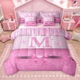 thumbnail image 1 of Manfei Letter Monogrammed Initial M Girl 7pcs Bedding Comforter Set,Kawaii Bow Butterfly Queen Bedding Sets Super Cozy,Bling Pink Glitter Queen Sheet Sets,Lightweight Room Decor,Reversible, 1 of 8