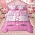 thumbnail image 1 of Manfei Letter Monogrammed Initial S Girl 7-Piece Twin Bedding Sets,Kawaii Bow Butterfly Bedding Comforter Set,Bling Pink Glitter Breathable Sheet Sets,Lightweight Room Decor,Reversible, 1 of 8
