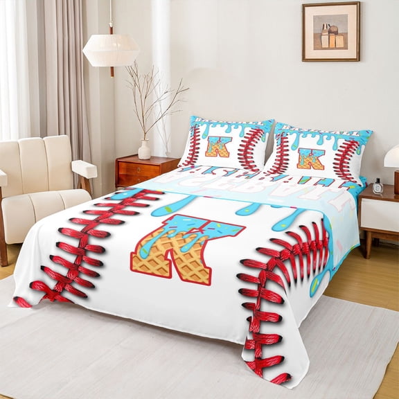 Manfei 4-Piece Full Monogram K Sheet Set, Graffiti Baseball Sport Bedding