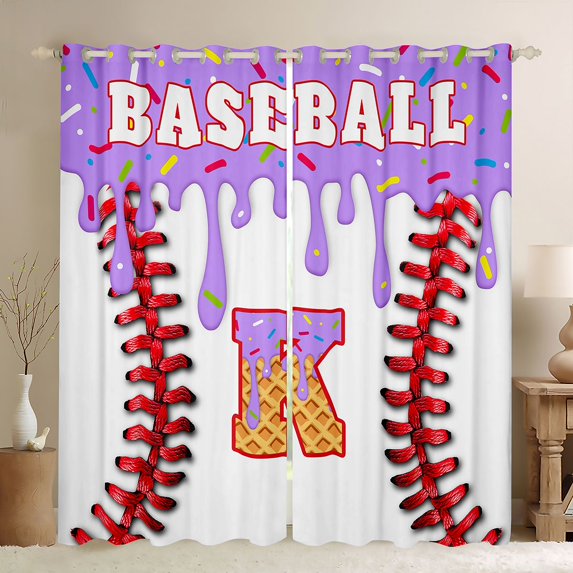 Manfei Letter Monogrammed K Boy Black Out Curtains,Graffiti Splash Curtains Pack of 2 (42x63 Each),Sport Baseball Bedroom Curtains,Lightweight Room Decor