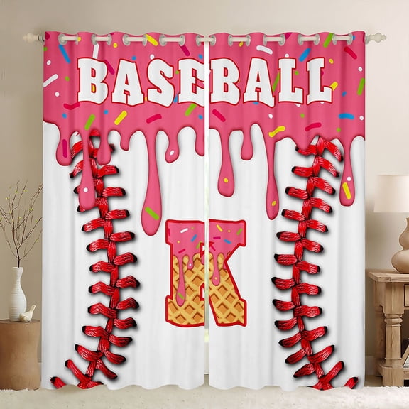 Manfei Letter Monogrammed K Boy Curtains Pack of 2 (42x84 Each),Graffiti Splash Curtains Blackout,Sport Baseball Bedroom Curtains,Lightweight Room Decor