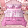 thumbnail image 1 of Manfei Letter Monogrammed P 7 Pieces Bedding Comforter Set for Kids Children Girls,Dreamy Princess Full Bedding Set Lightweight,Cute Butterfly Bowknot Fitted Sheet Flat Sheet,Bling Glitter, 1 of 8