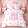 thumbnail image 1 of Manfei Letter N Personalized Initial 7pcs Bedding Comforter Set For Girls,Pink Bow Queen Bedding Sets For Kids,Pink Reversible, 1 of 7
