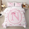 thumbnail image 1 of Manfei Letter N Personalized Initial Quilt Full For Girls,Pink Heart Bow Full Bedspread Sets For Kids,3-Piece, 1 of 7