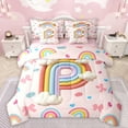 thumbnail image 1 of Manfei Letter P Monogrammed 7-Piece Bedding Comforter Set,Cute Bowtie Bow King Bedding Sets,Colorful Rainbow Stripes Bed Sheets For Girl,Microfiber Room Decorative Reversible, 1 of 8