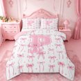 thumbnail image 1 of Manfei Letter P Monogrammed Queen Comforter Set For Girls,Lovely Bowknot Bedding Comforter Set For Kids,Pink Reversible,3-Piece, 1 of 7
